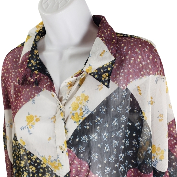 Willow Root Womens Size M Patchwork Floral Sheer Blouse - Picture 3 of 7